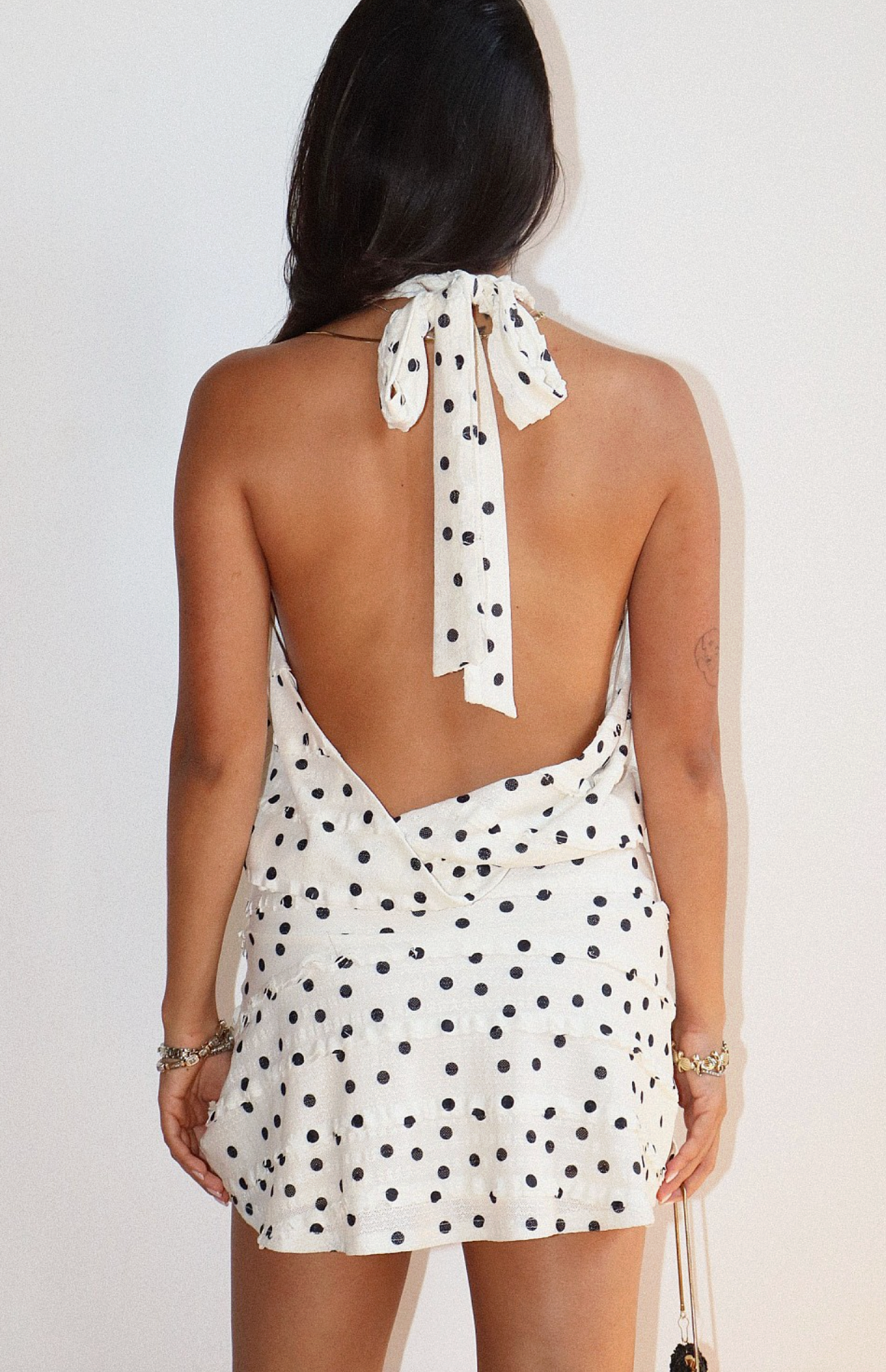 Julietta Halter Mini Dress - Black Polka Dot