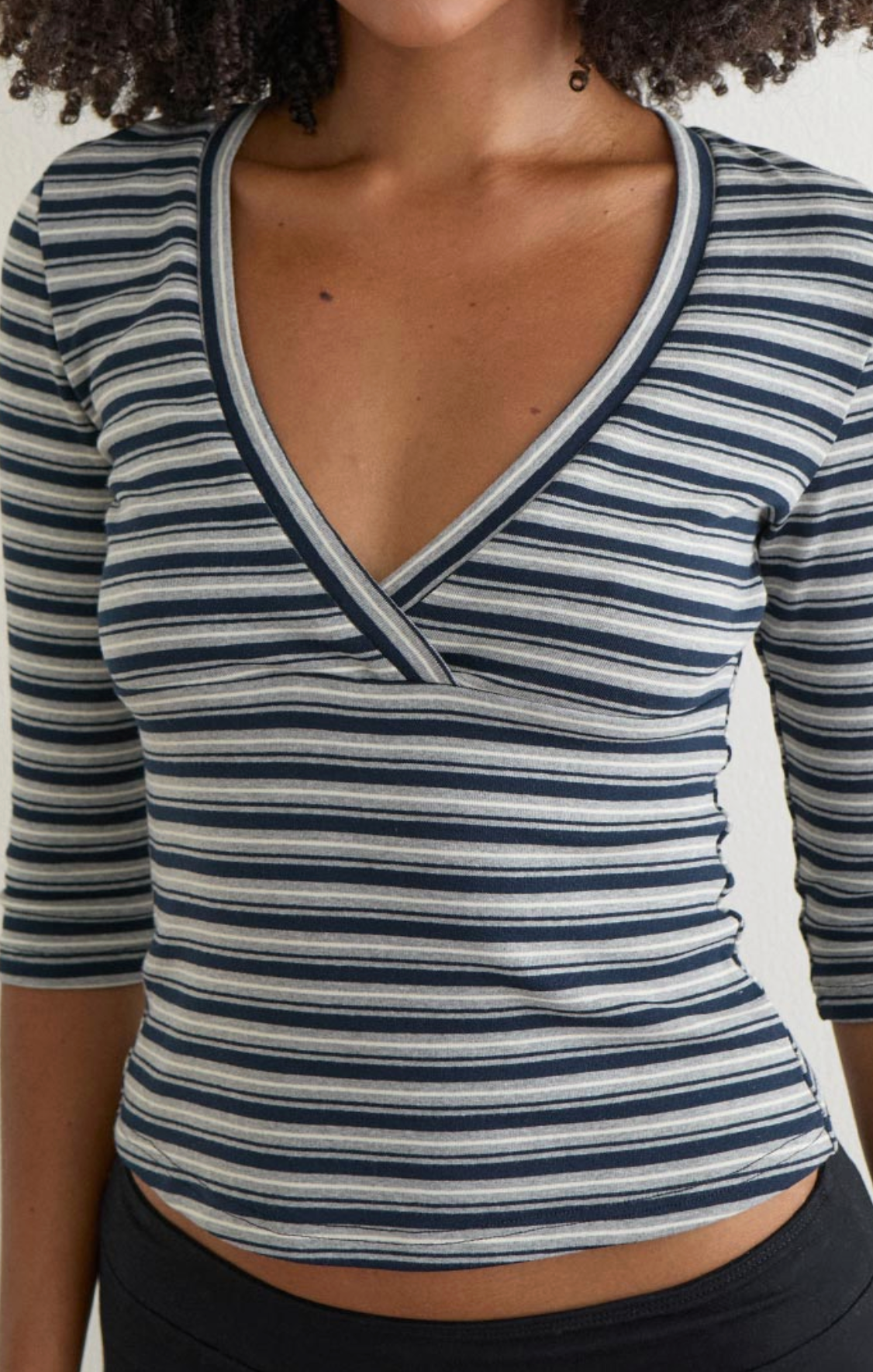 Piper Quarter Sleeve Top - Navy and Grey Stripe