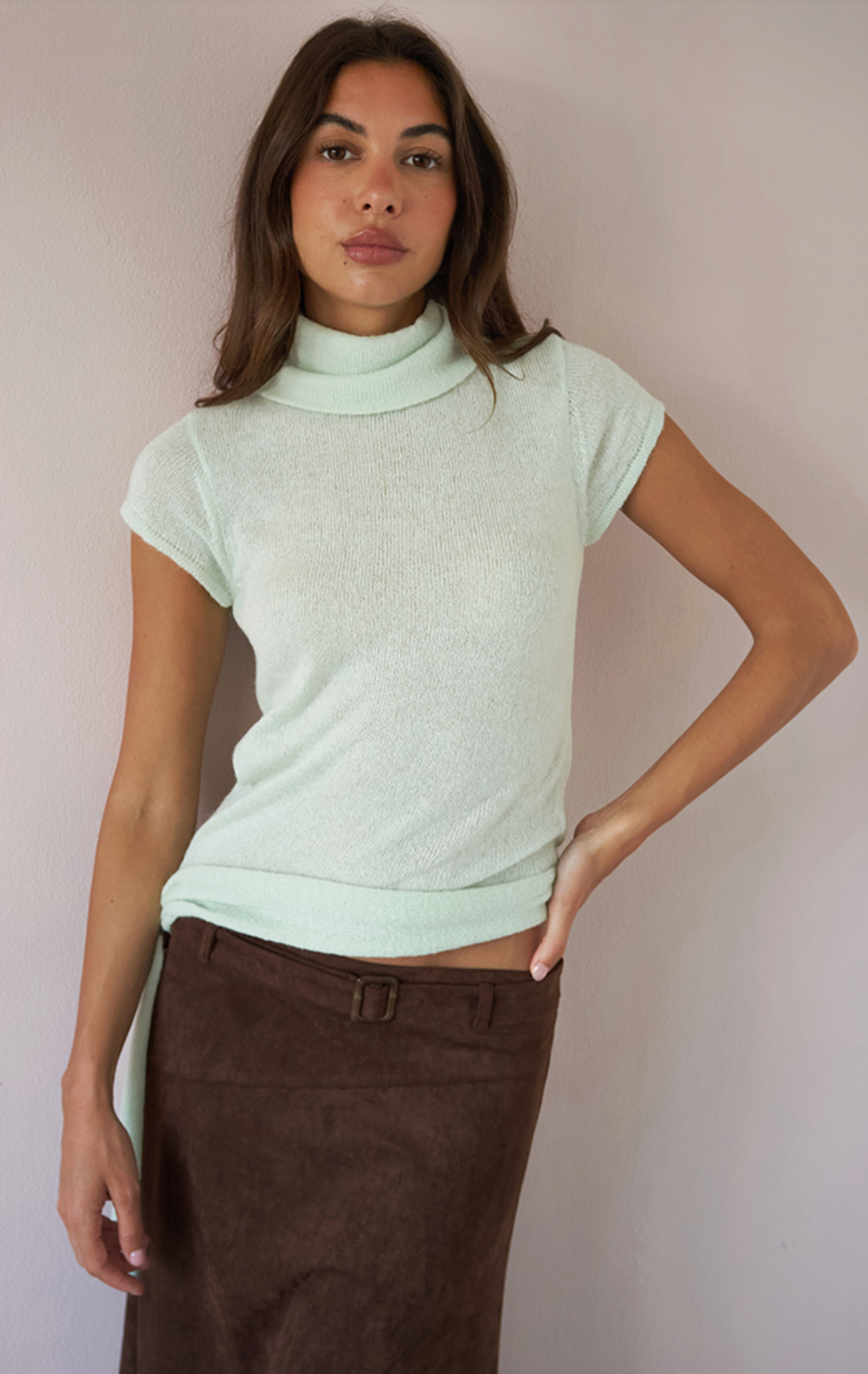 Jianna Buckle Waist Top - Sheer Knit Mint