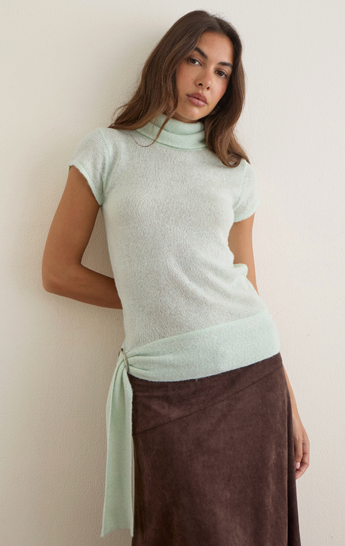 Jianna Buckle Waist Top - Sheer Knit Mint