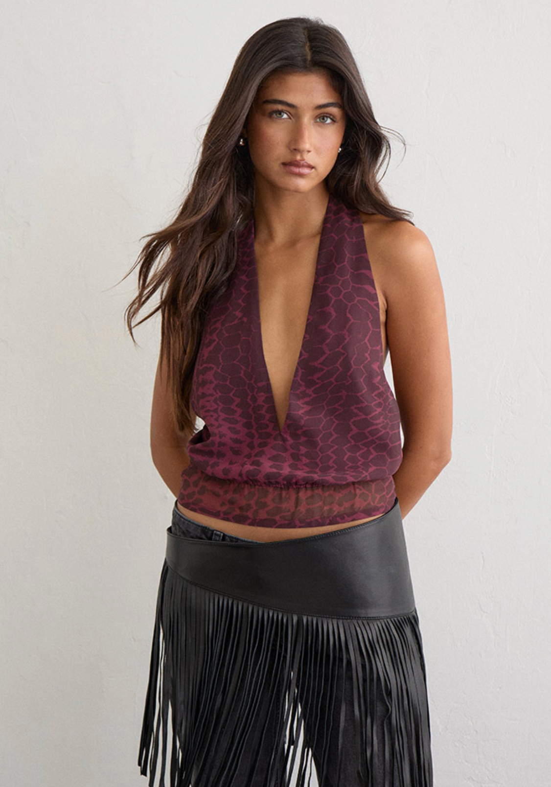Rayna Snake Halter Top - Wine
