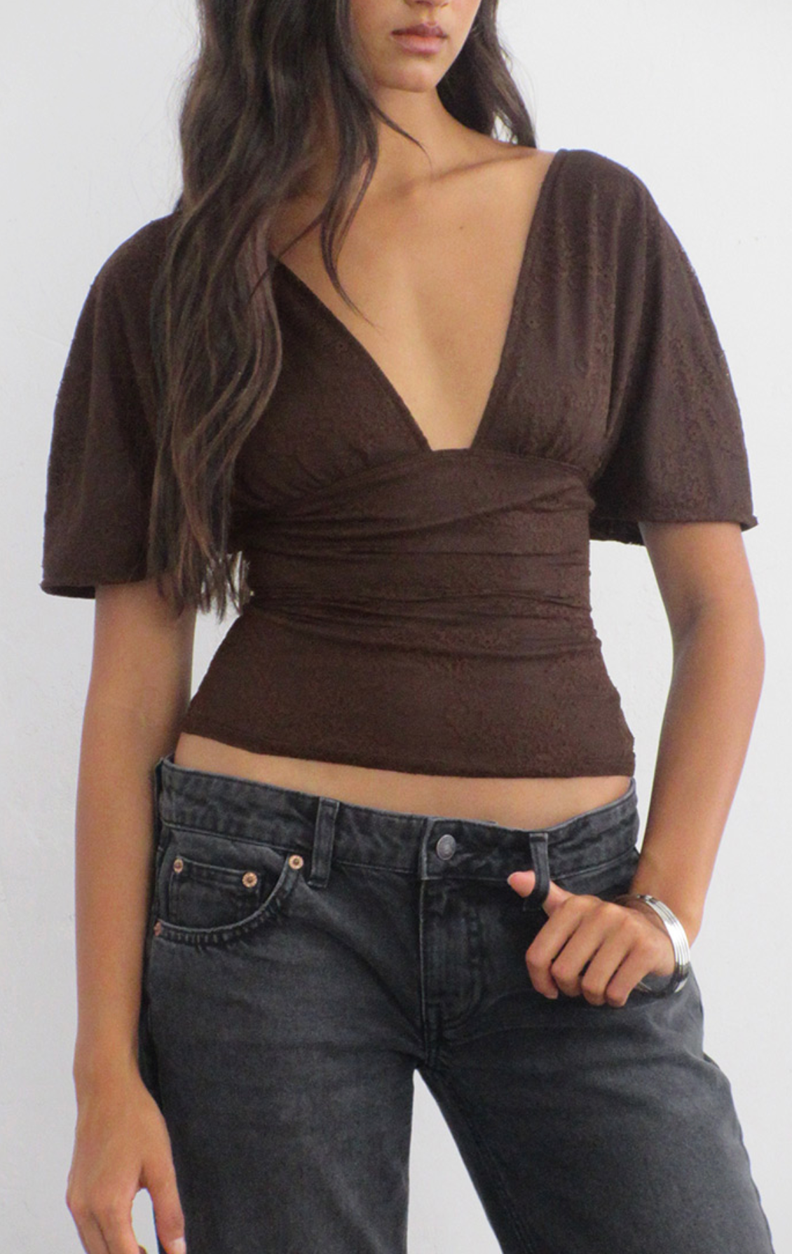 Vienna BatWing Top - LACE BROWN