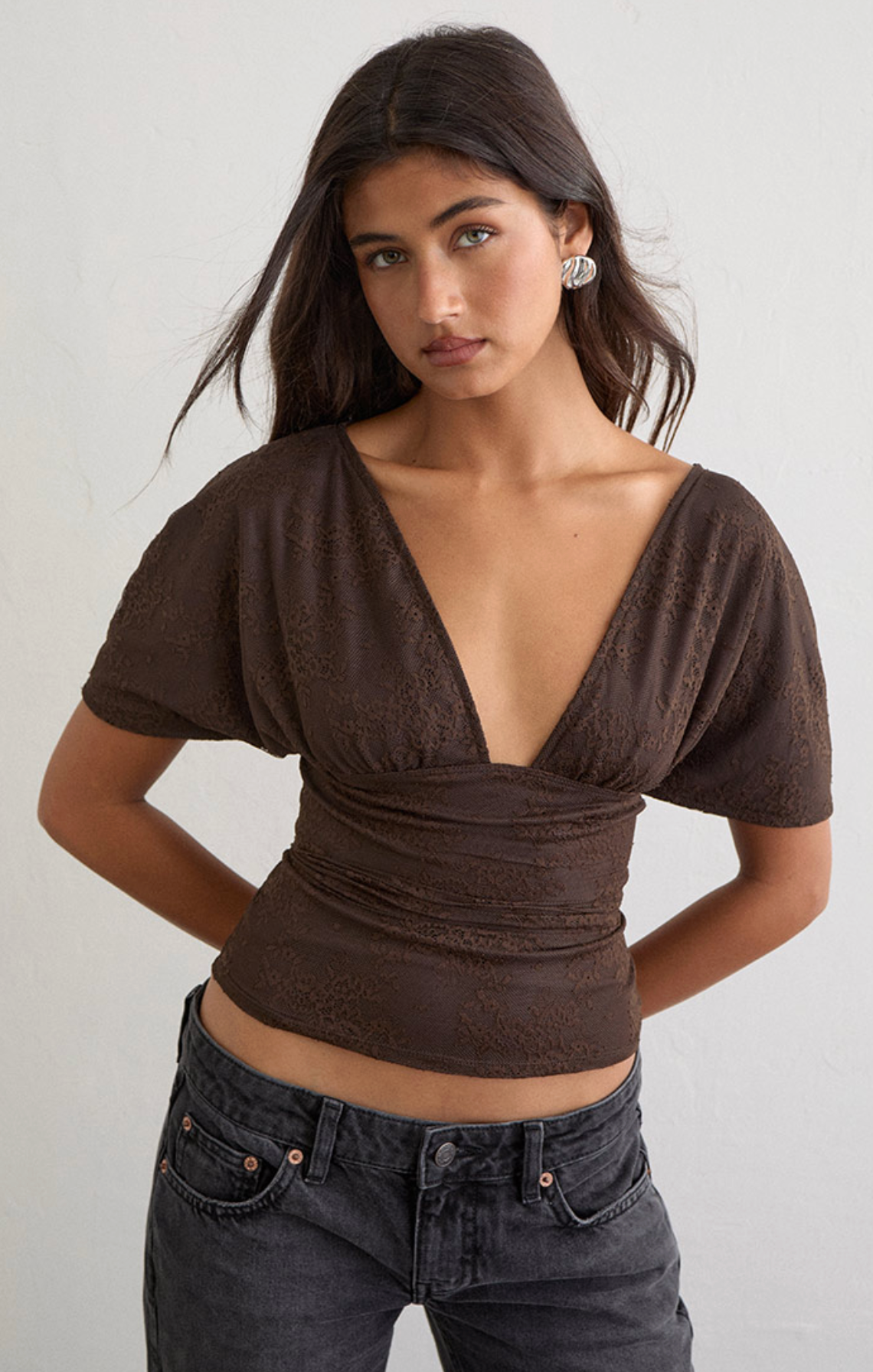 Vienna BatWing Top - LACE BROWN