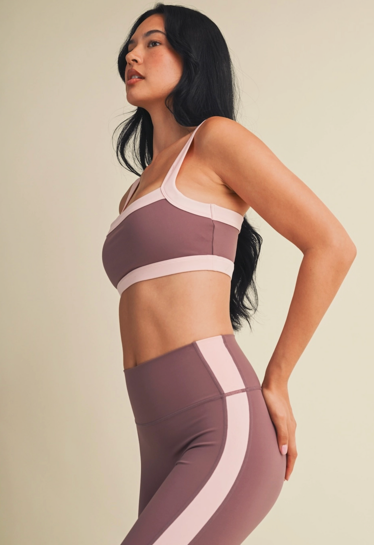 Renee Block Contrast Sports Bra - Mauve