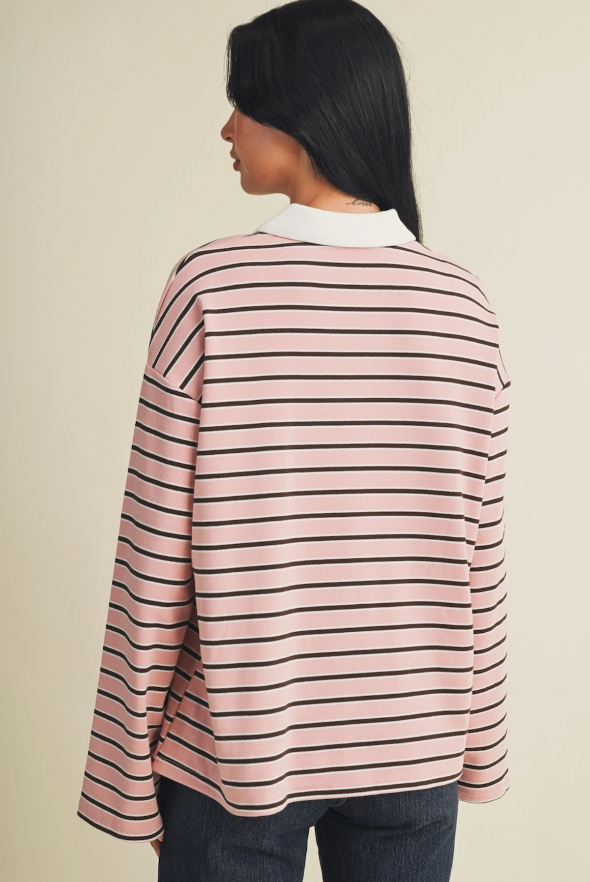 Roxie Striped Rugby Top -  Blush Chocolate
