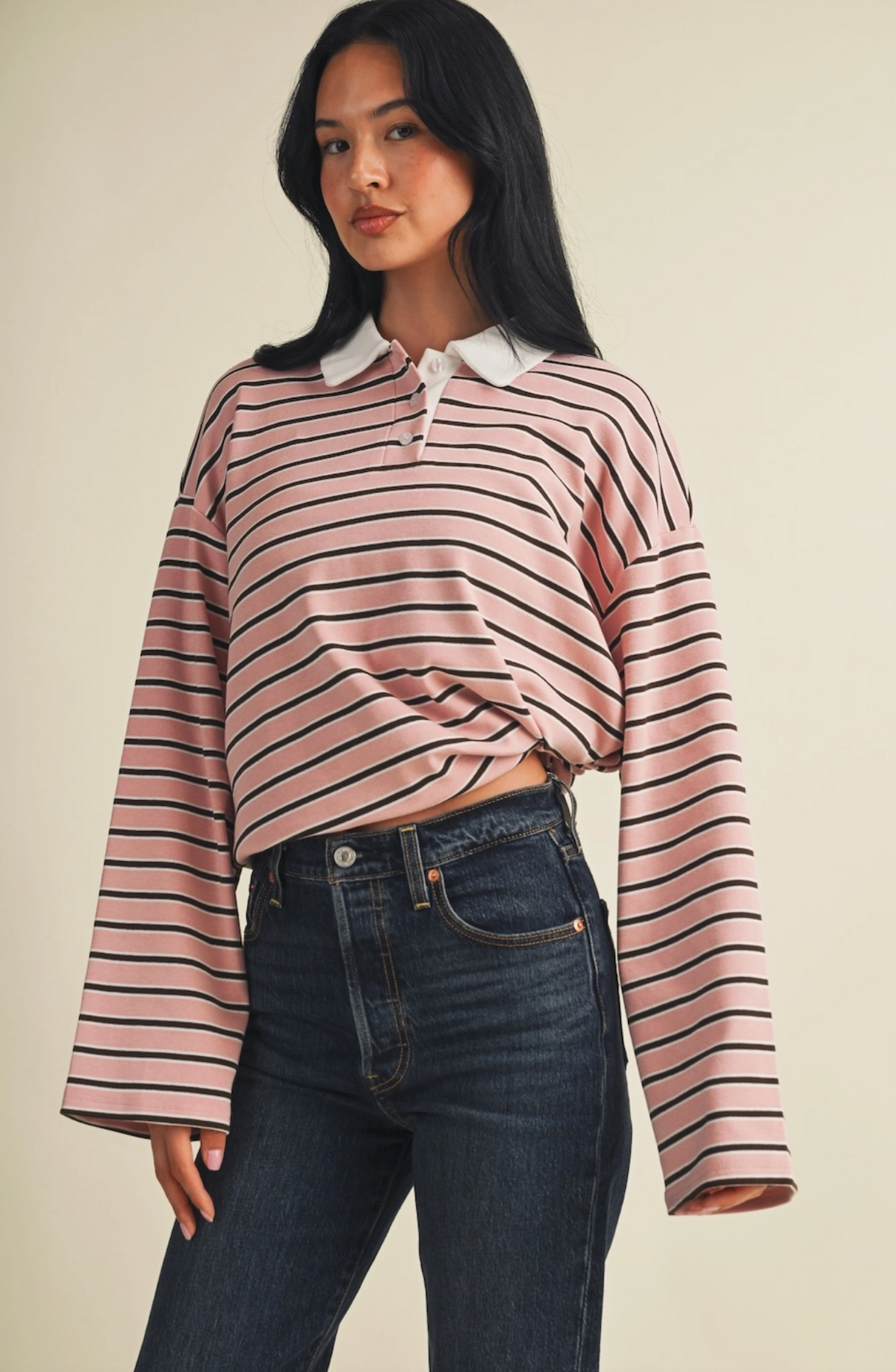 Roxie Striped Rugby Top -  Blush Chocolate