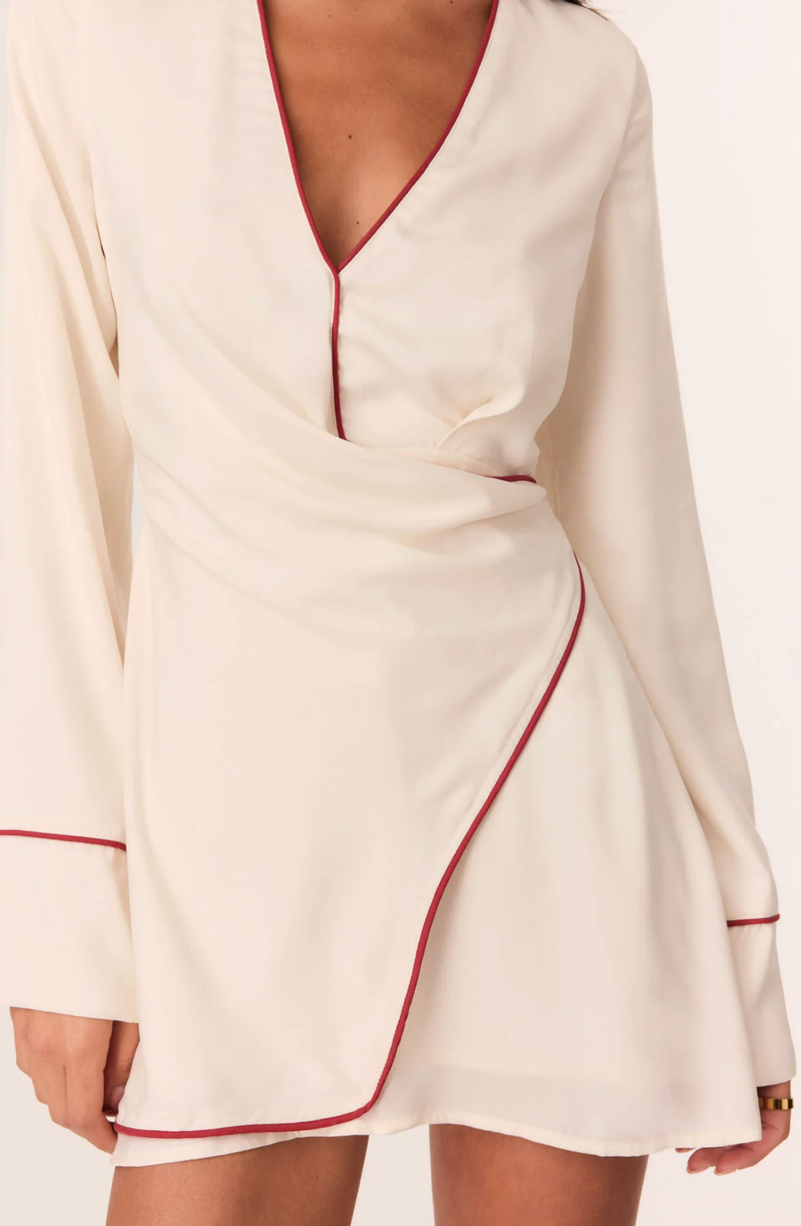 Puglia Wrap Mini Dress - OYSTER/RUST