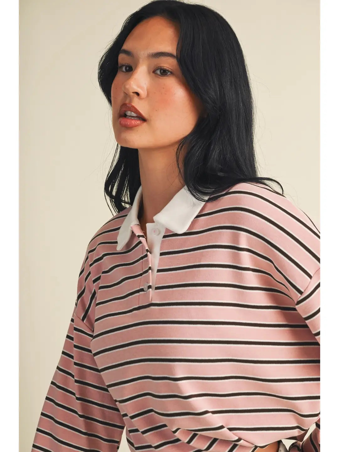 Roxie Striped Rugby Top -  Blush Chocolate