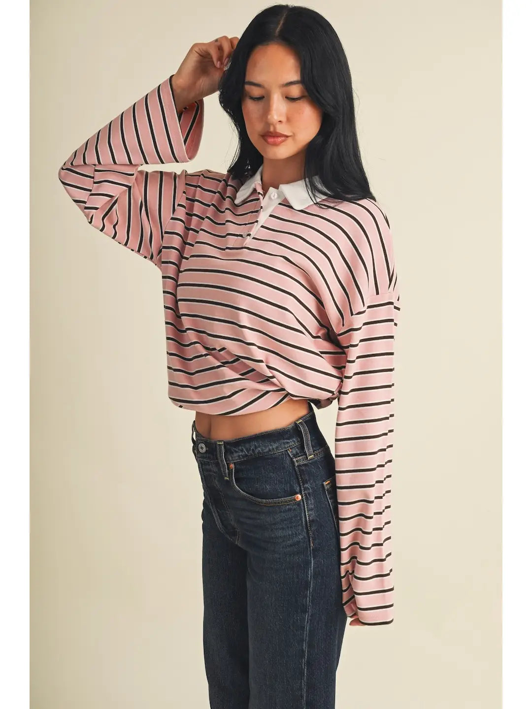 Roxie Striped Rugby Top -  Blush Chocolate
