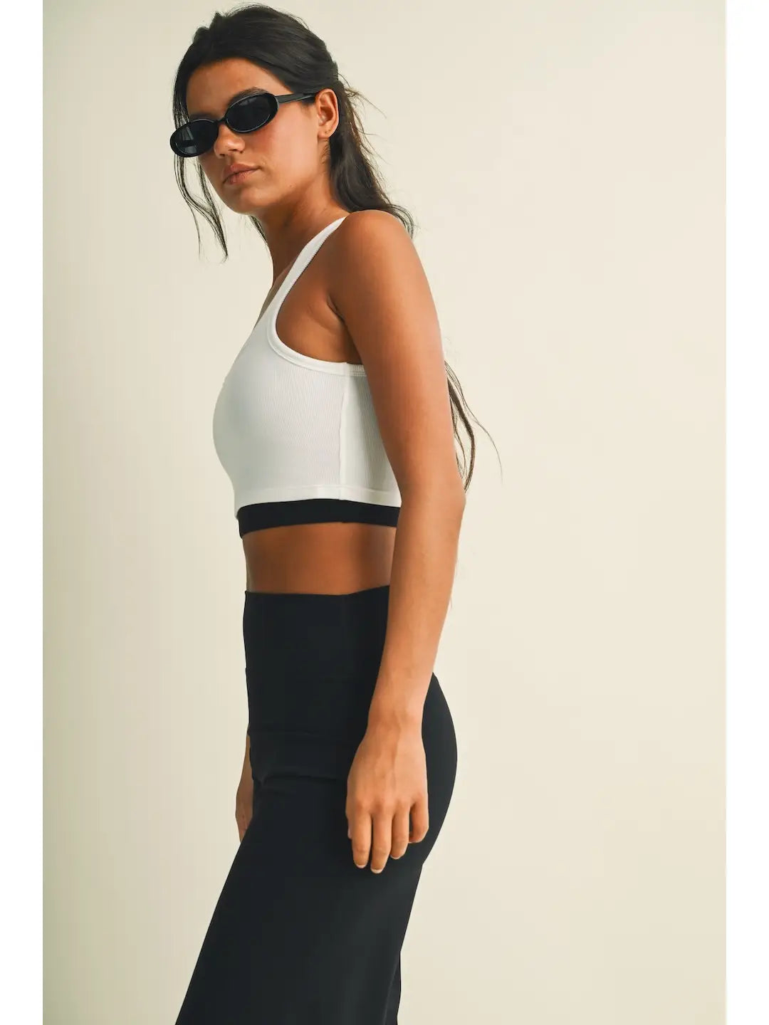 Gina Double Layered Crop Tank - Black/White