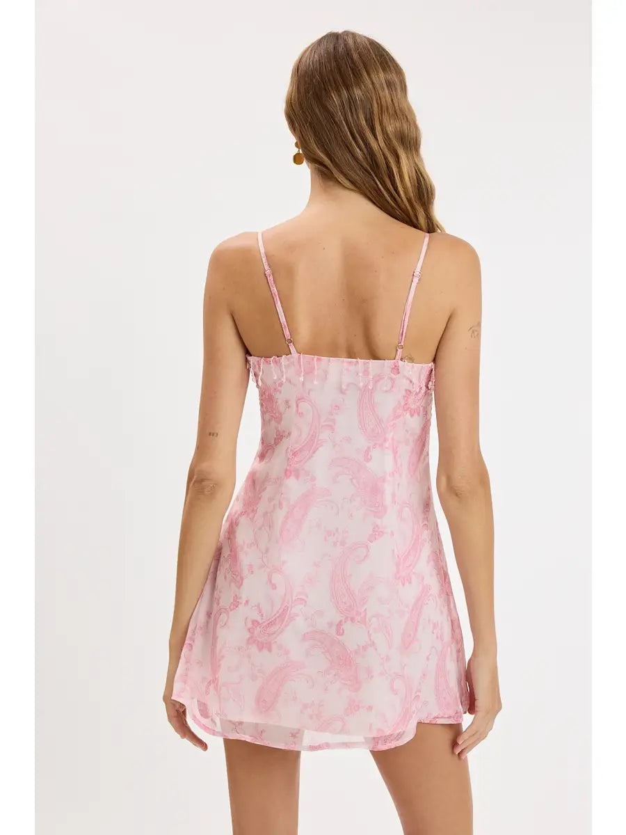 Perry Beading Mini Dress - Pink Paisley