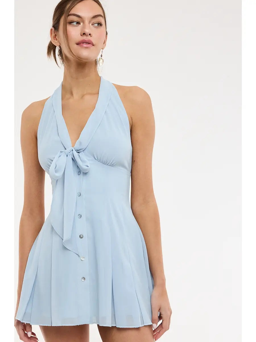Vivi Halter Tie Mini Dress - SKY