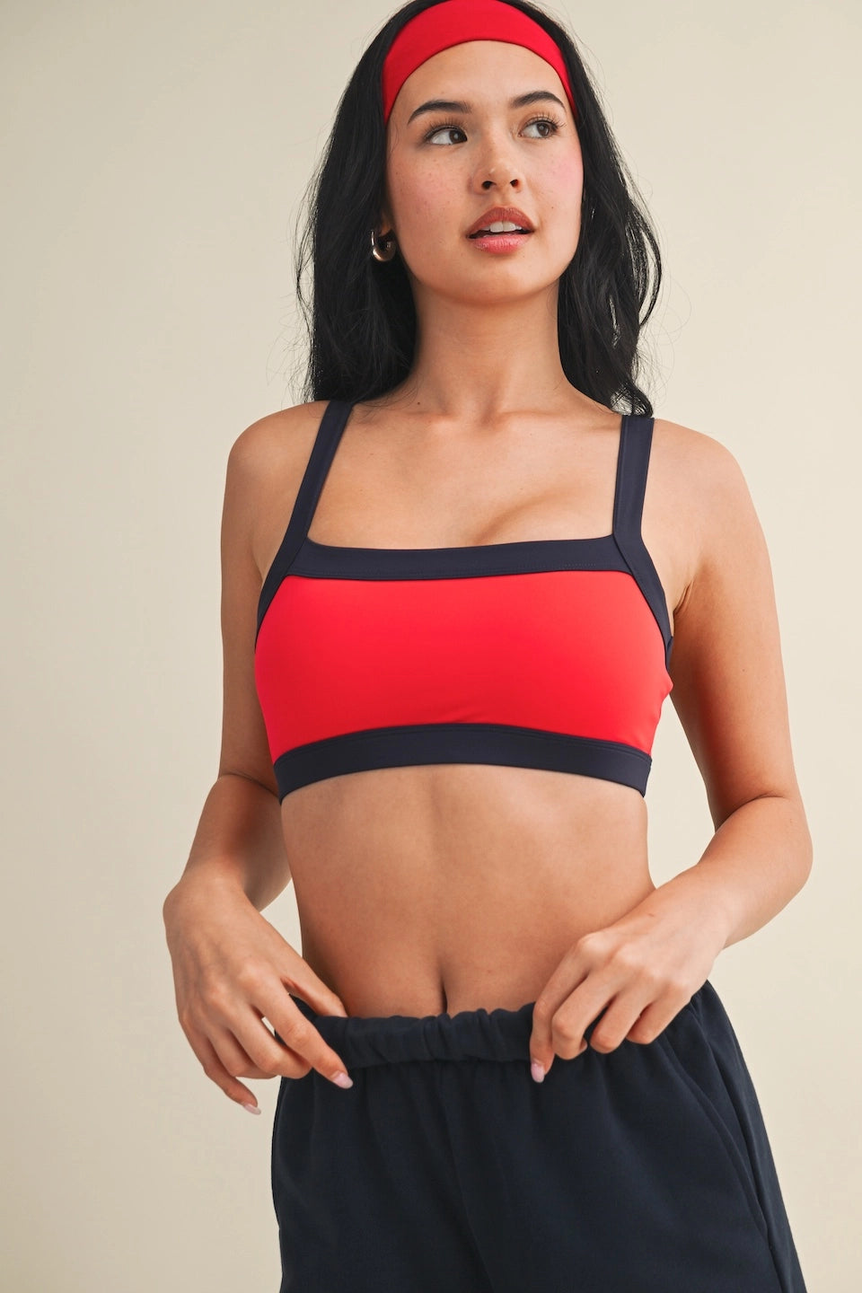 Kat Contrast Block Sports Bra - BLOOD ORANGE