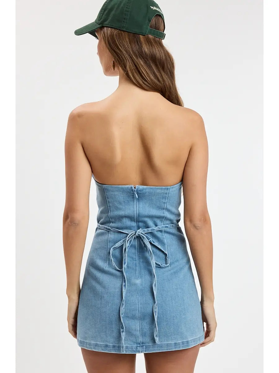 Game Day Denim Mini Dress - Light Blue
