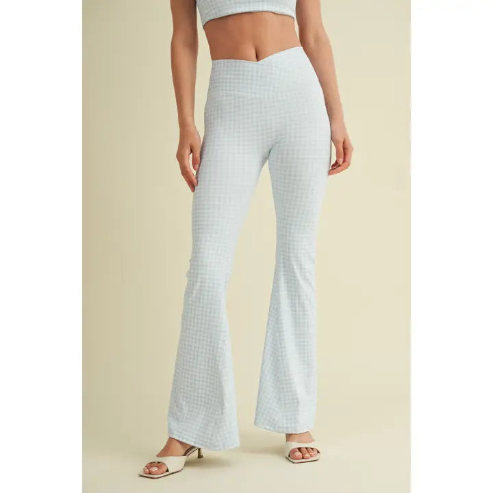 Sadie Blue Gingham High Waist Flare Legging