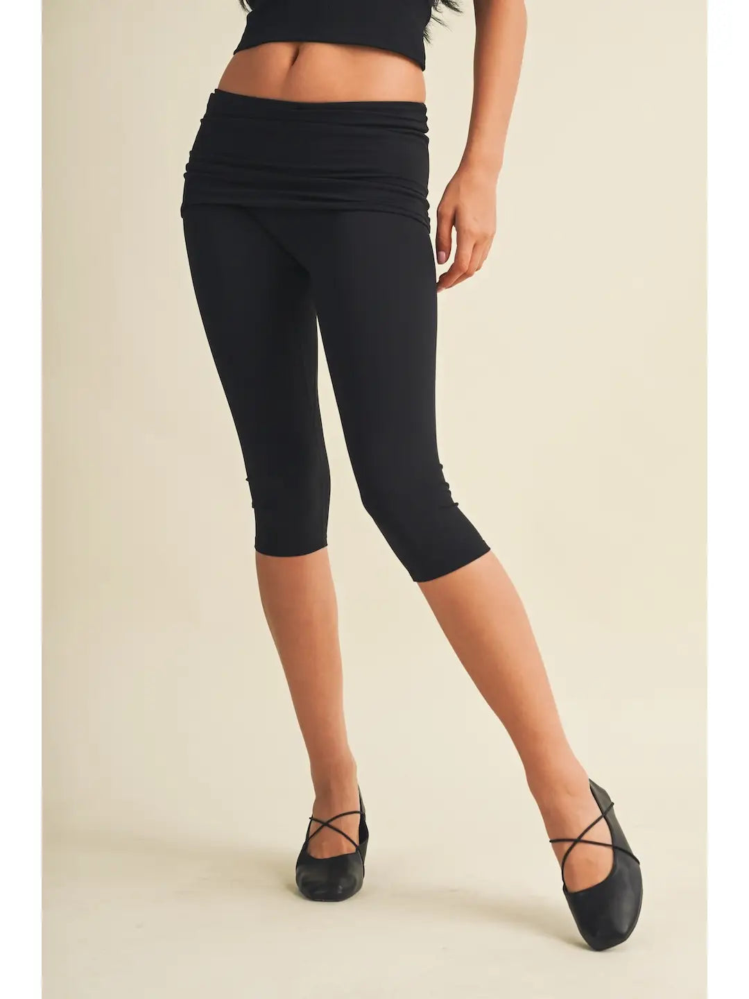 Kimmie Foldover Capri Legging - Black