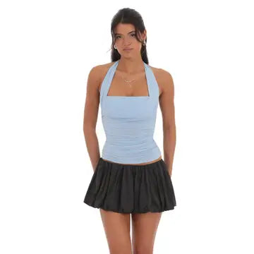 Satin Bubble Skort in Black