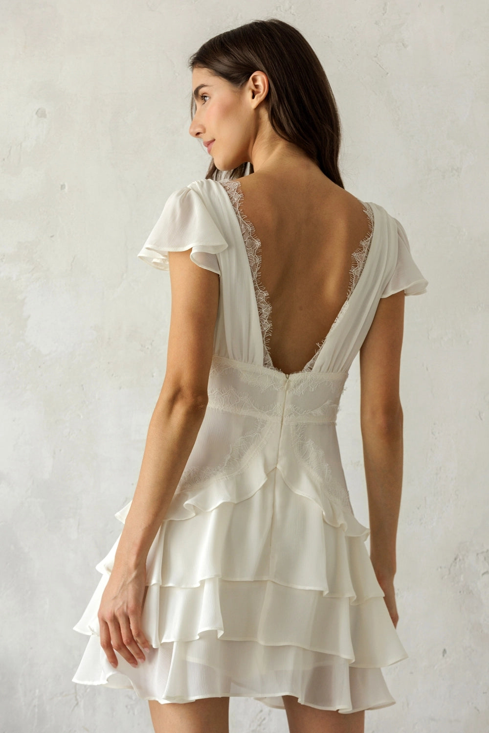 Beatrice Lace Trim Tiered Mini Dress