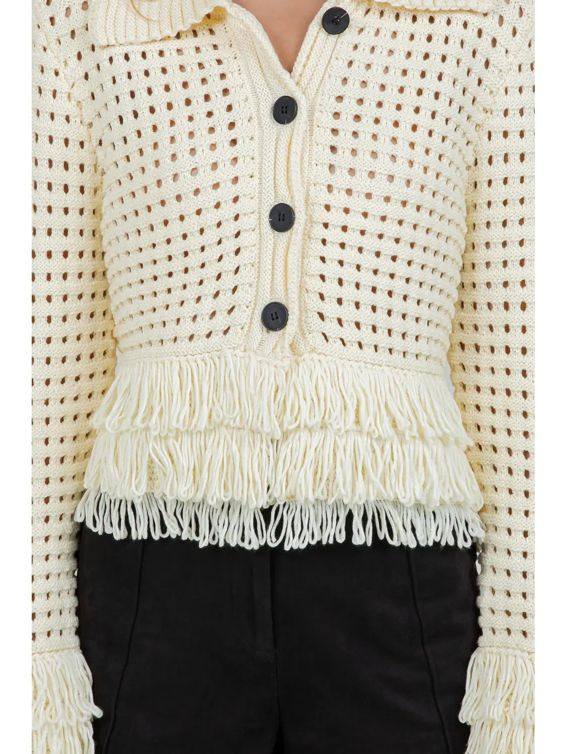 Willow Fringe Knit Cardigan - Ivory