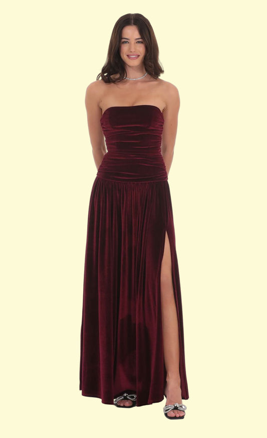 Melody Velvet Drop Waist Maxi Dress - Wine
