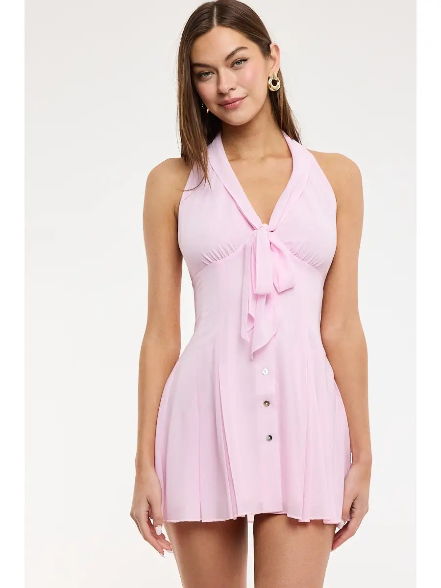 Vivi Halter Tie Mini Dress - PEONY
