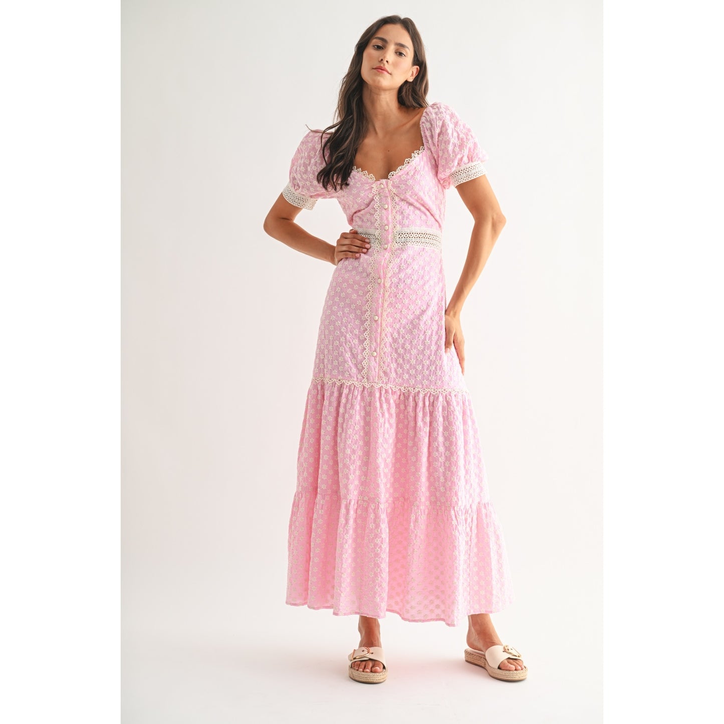 Presley Lace-Trimmed Maxi Dress - Pink