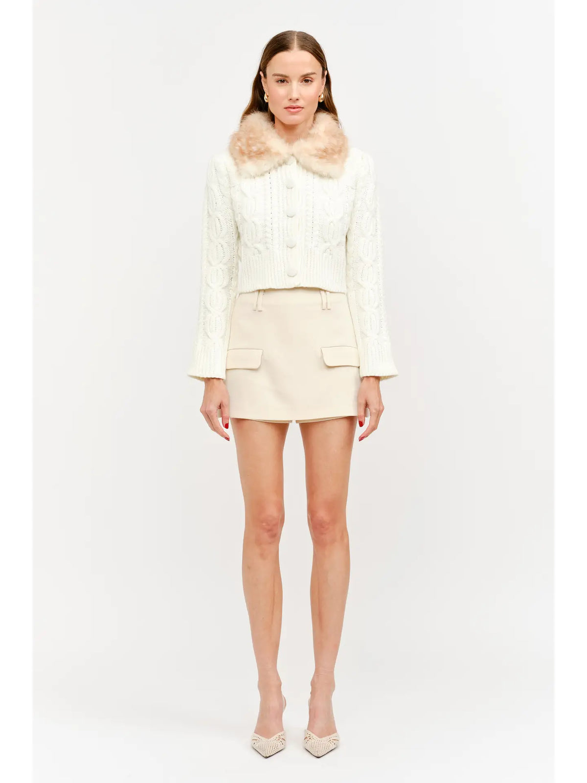 Angelina Fur Cardigan - Ivory