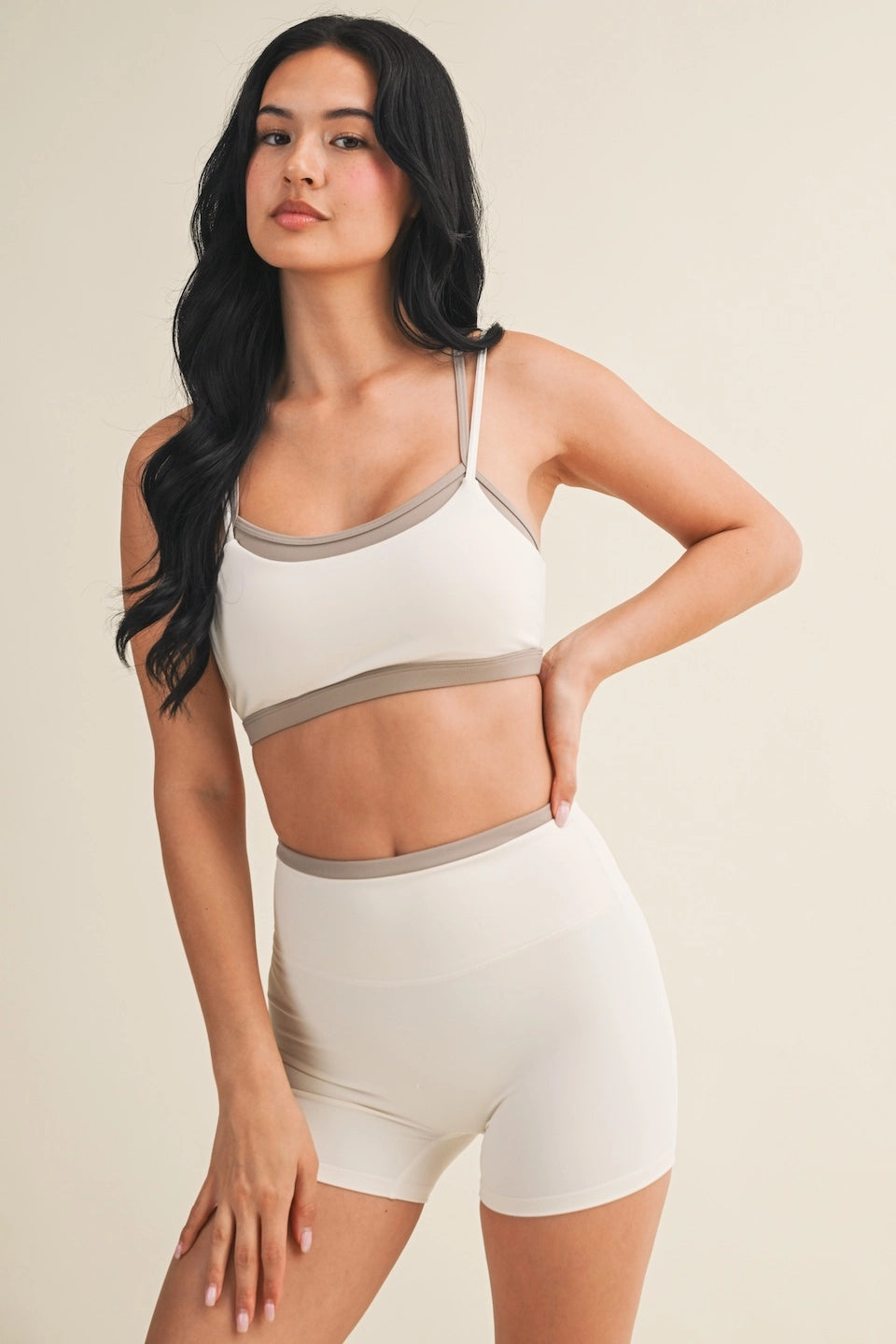 Addie Layered Sports Bra - COFFEE CREAM