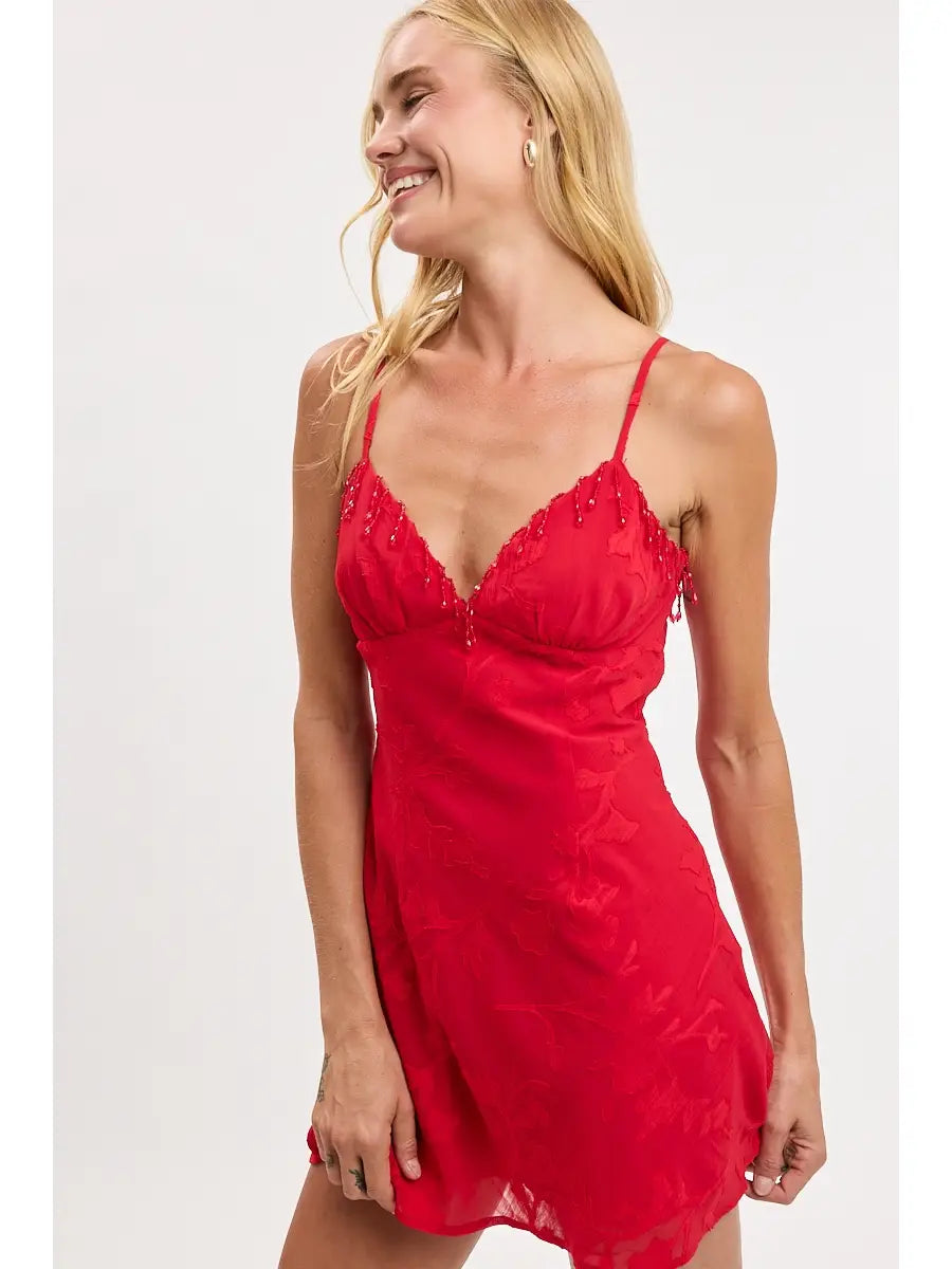 Perry Beading Mini Dress - Red Pepper