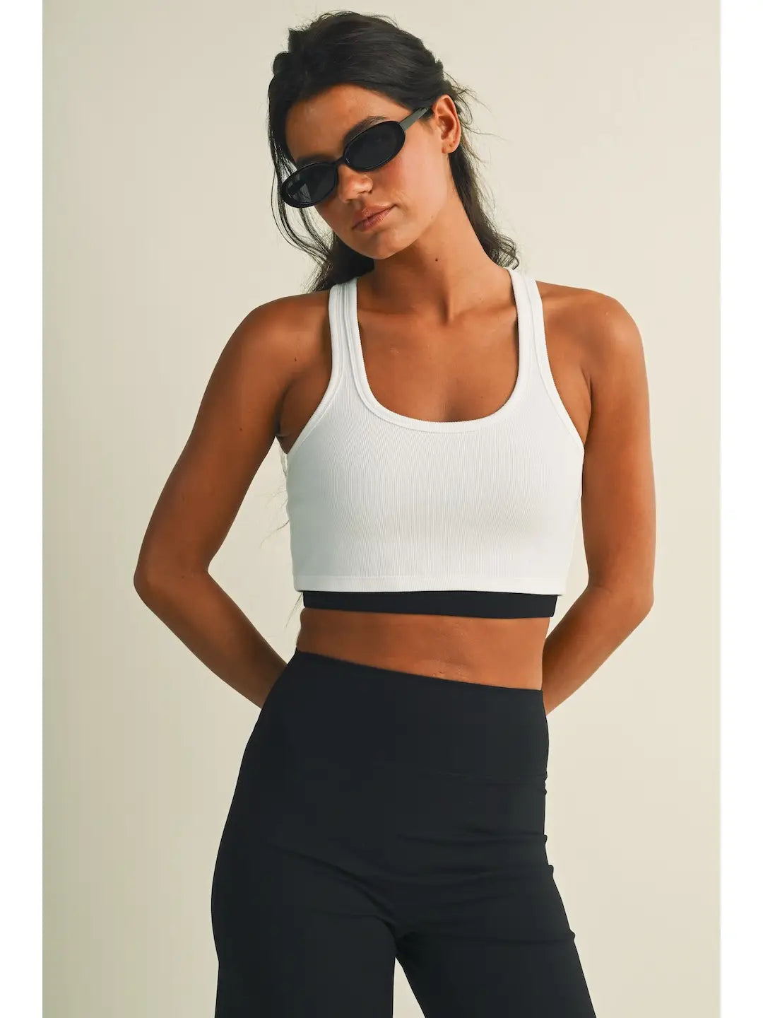 Gina Double Layered Crop Tank - Black/White