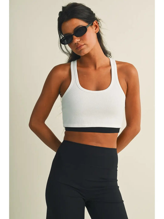 Gina Double Layered Crop Tank - Black/White