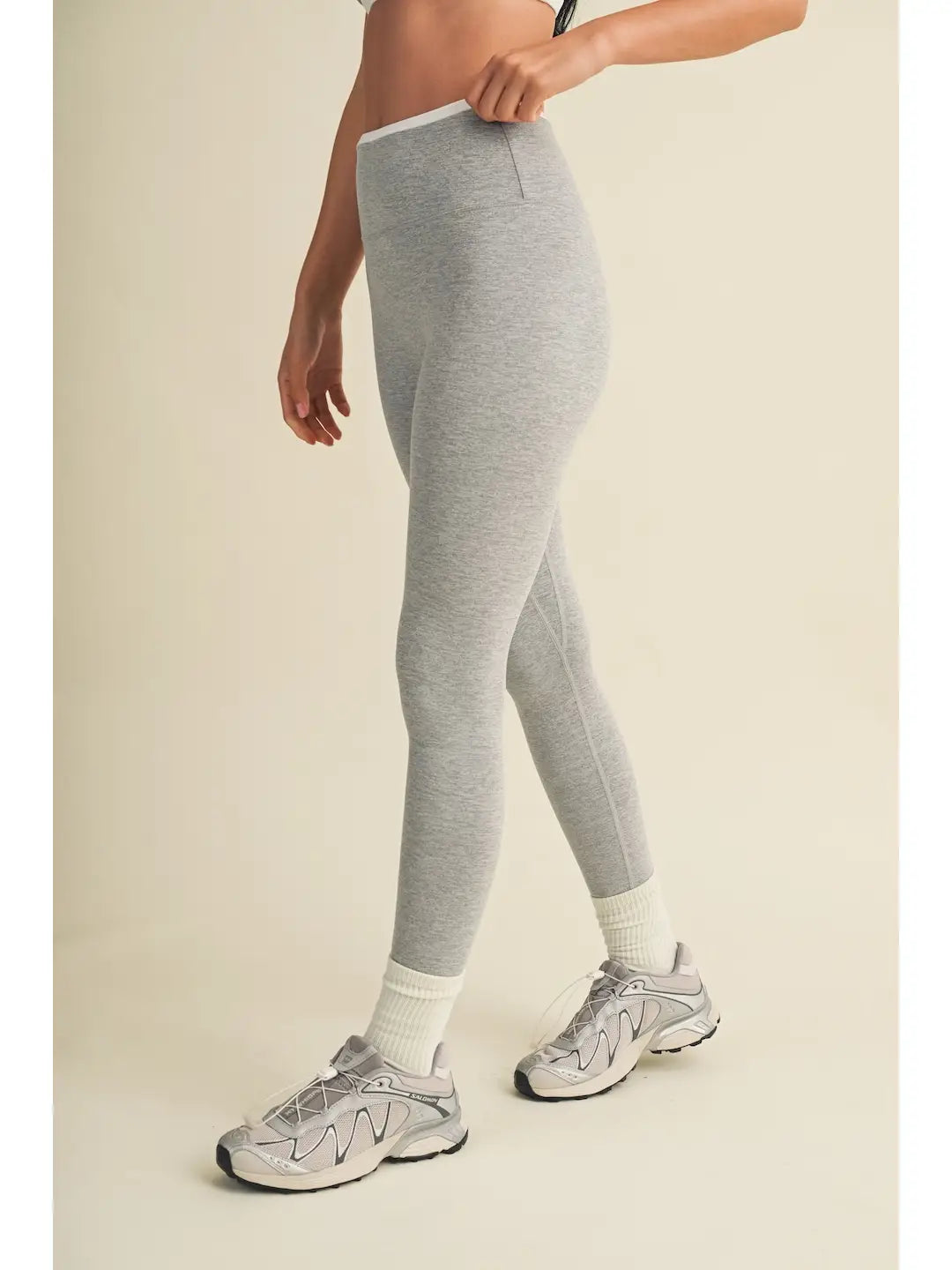 Addie Contrast Legging - Heather Grey