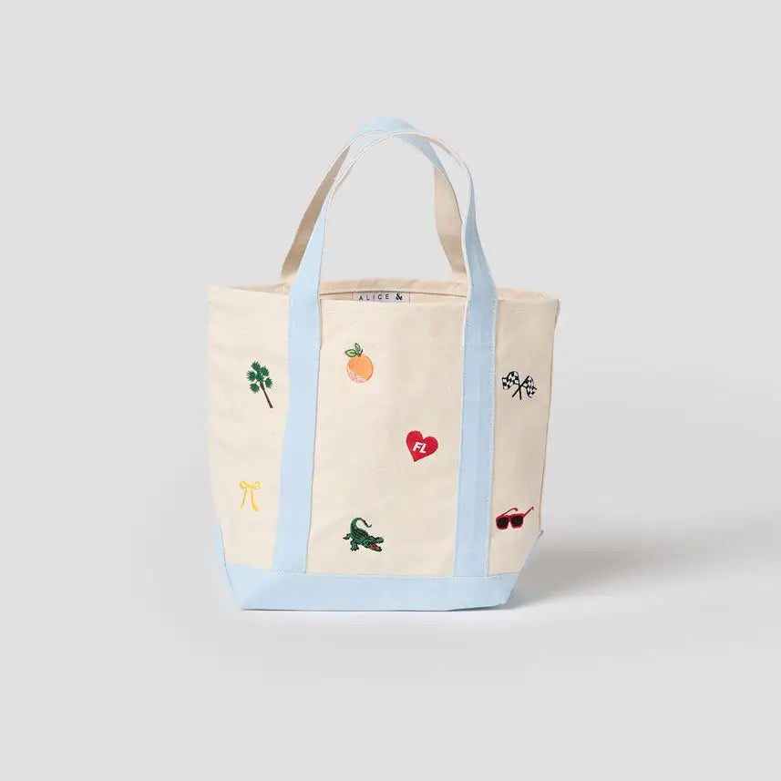 Small Blue - Florida Icons Canvas Icons Embroidered Tote