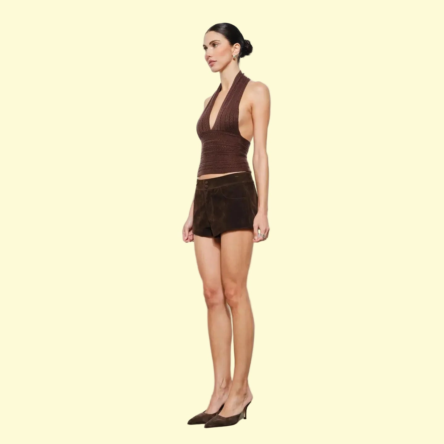 Lucia Cable Knit Halter Top - BROWN