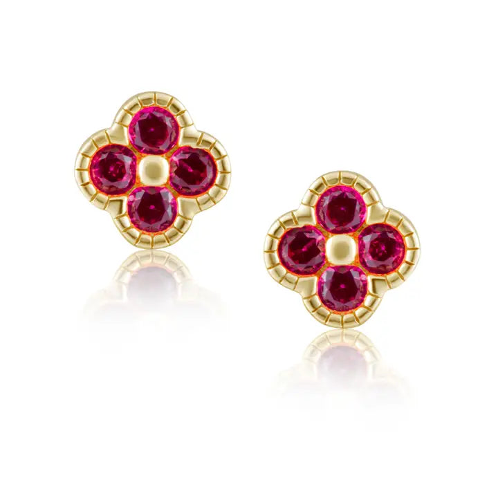 Gracie Cz Clover Stud Pink Sapphire Earring