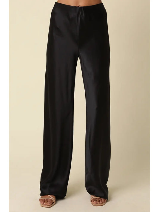 Joey Satin Pants - BLACK