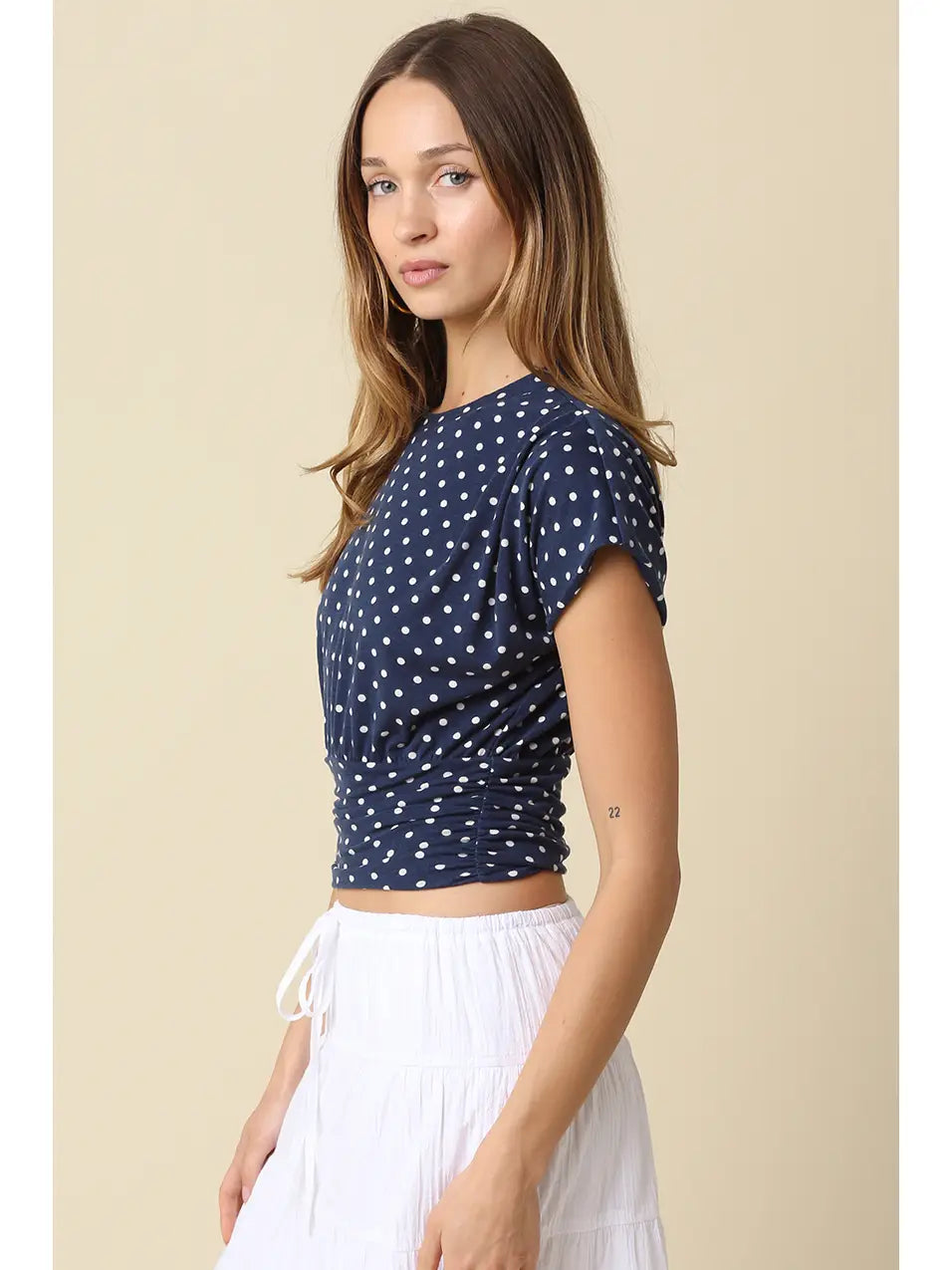 Kiley Polka Dot Crop Top - Navy