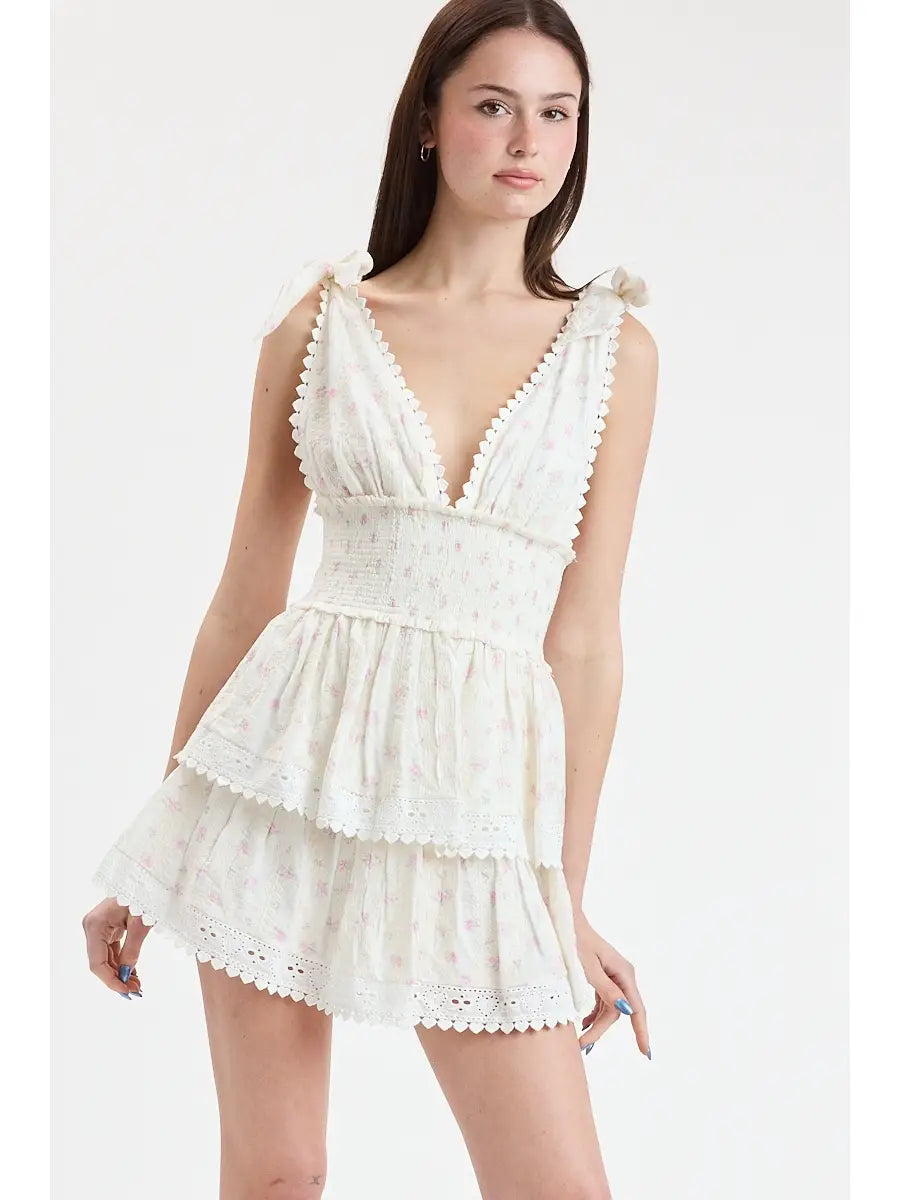 Magnolia Layered Lace Mini Dress - DITSY PINK