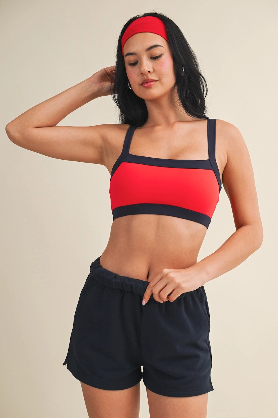 Kat Contrast Block Sports Bra - BLOOD ORANGE