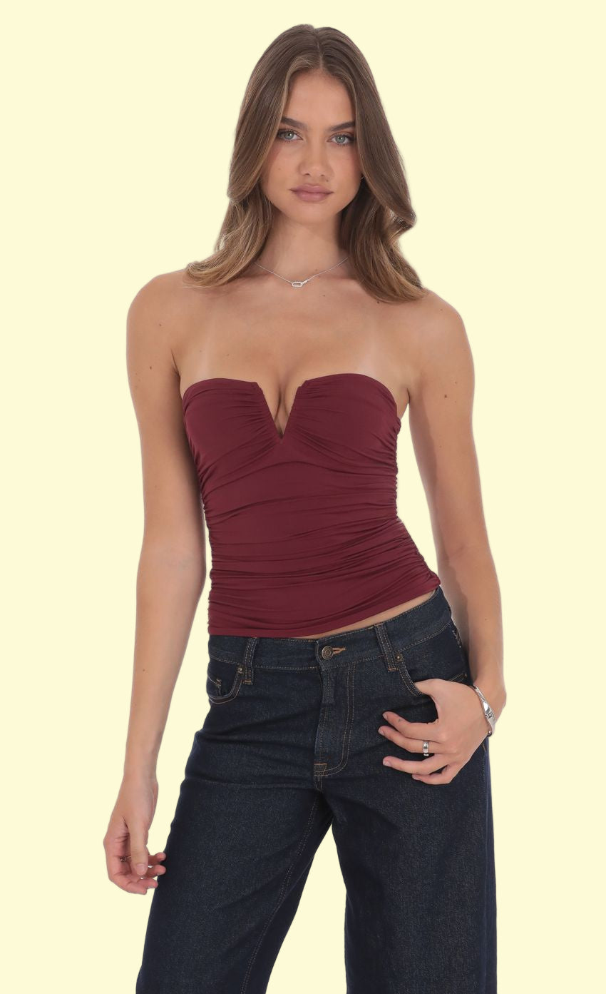 Rowen Strapless Top - Maroon