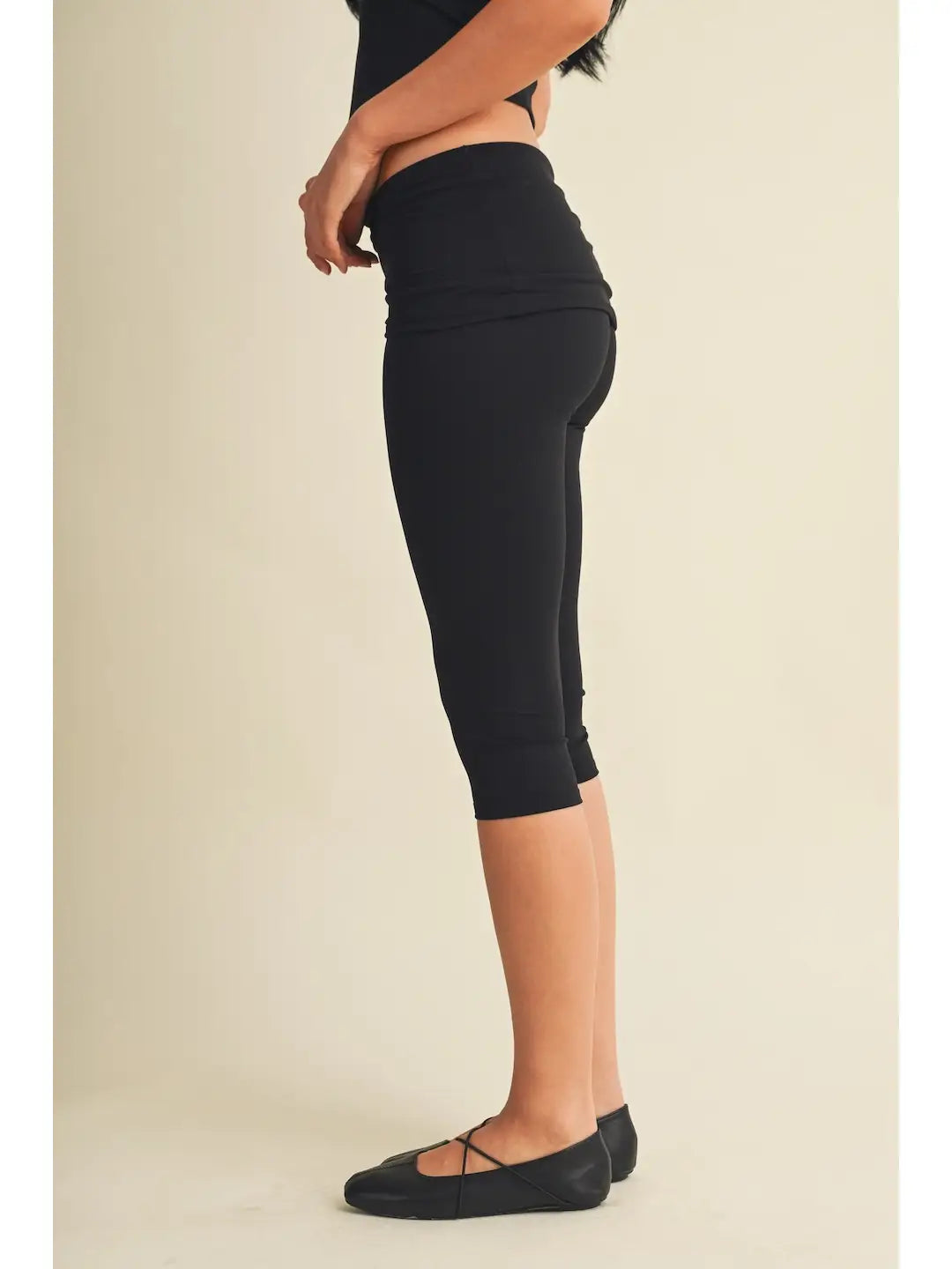 Kimmie Foldover Capri Legging - Black