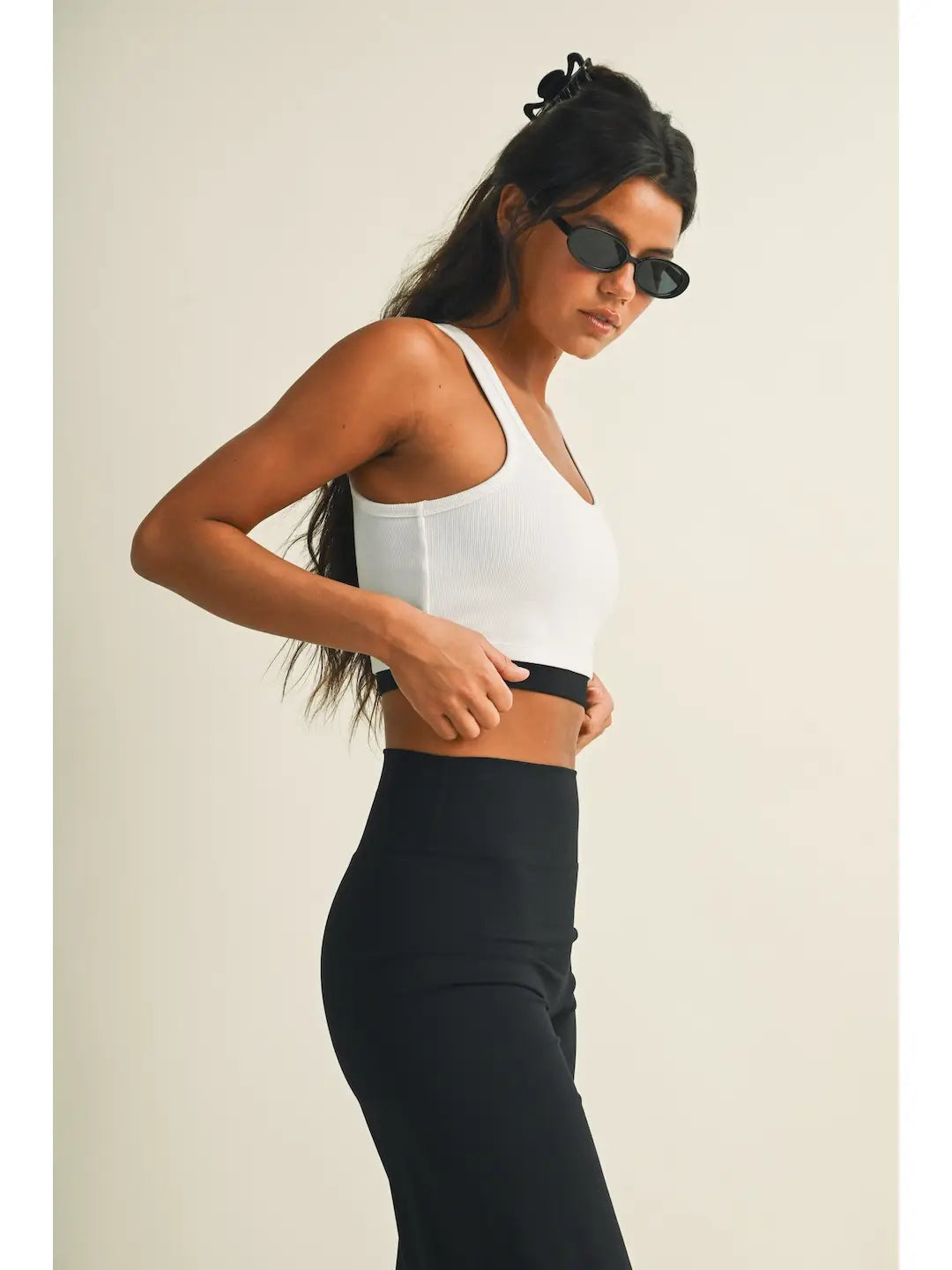 Gina Double Layered Crop Tank - Black/White