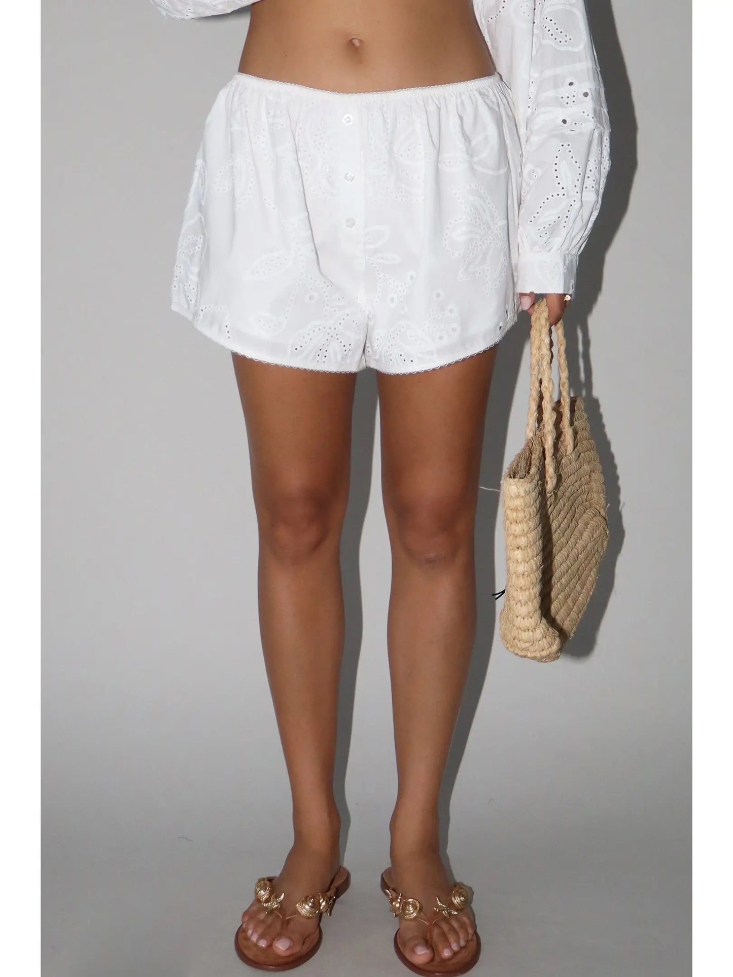 SauvyB Eyelet Shorts - WHITE