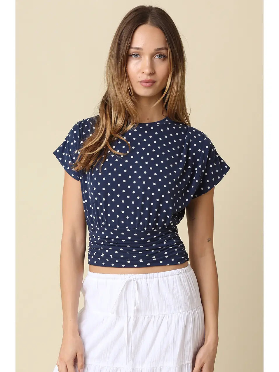 Kiley Polka Dot Crop Top - Navy