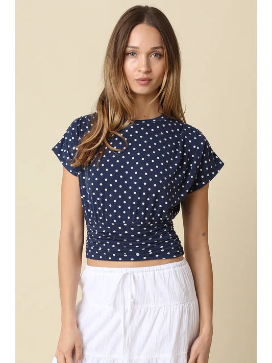 Kiley Polka Dot Crop Top - Navy