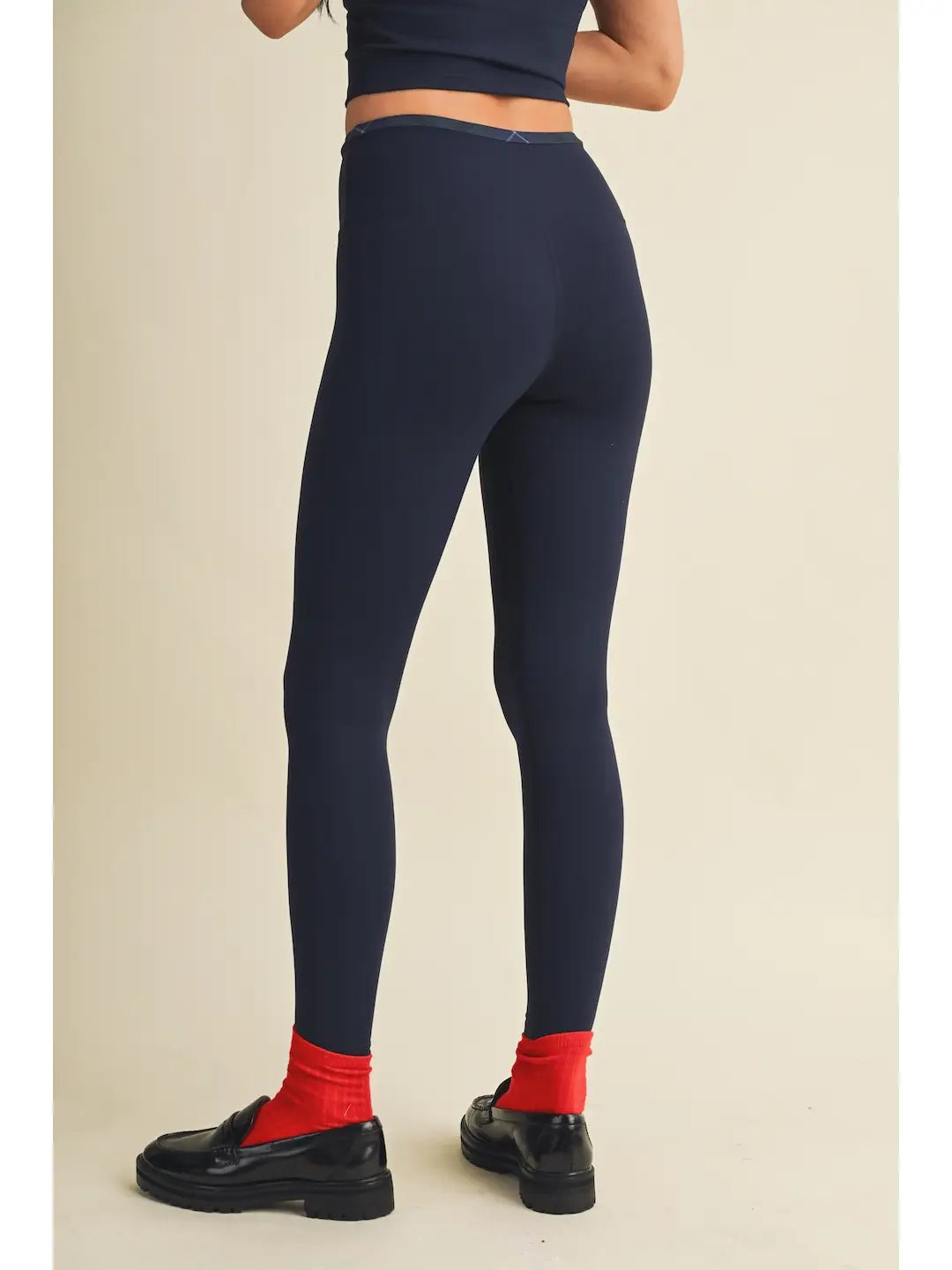 Addie Contrast Legging - Navy Plaid
