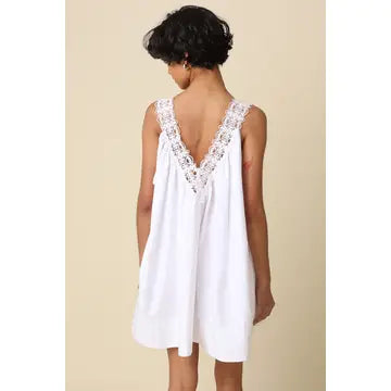 Liora Lace Trim Babydoll Dress - WHITE