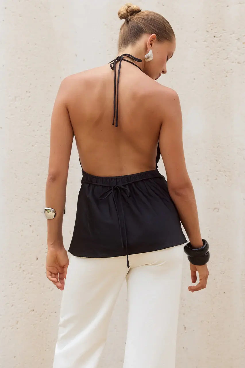 Emiliana Halter Cowl Top  - BLACK