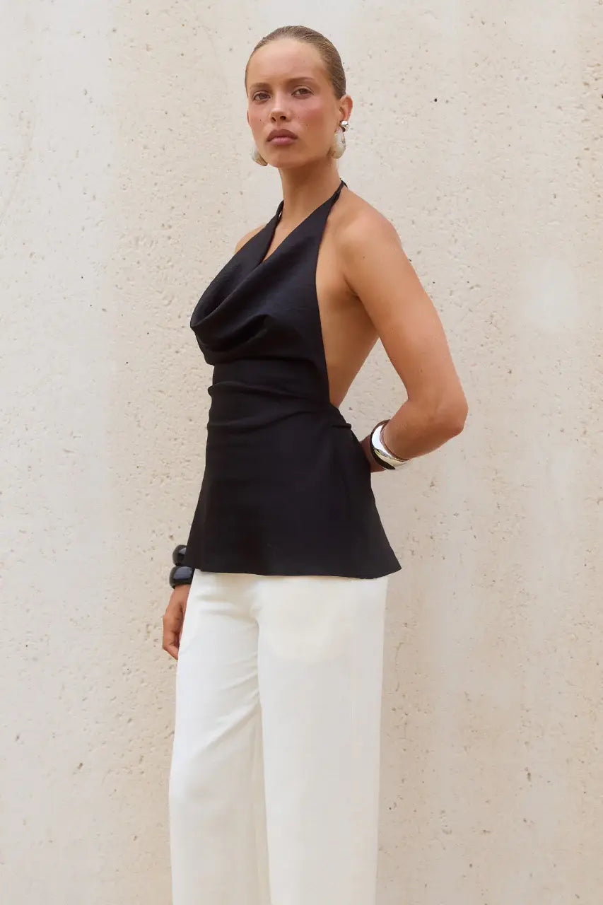 Emiliana Halter Cowl Top  - BLACK