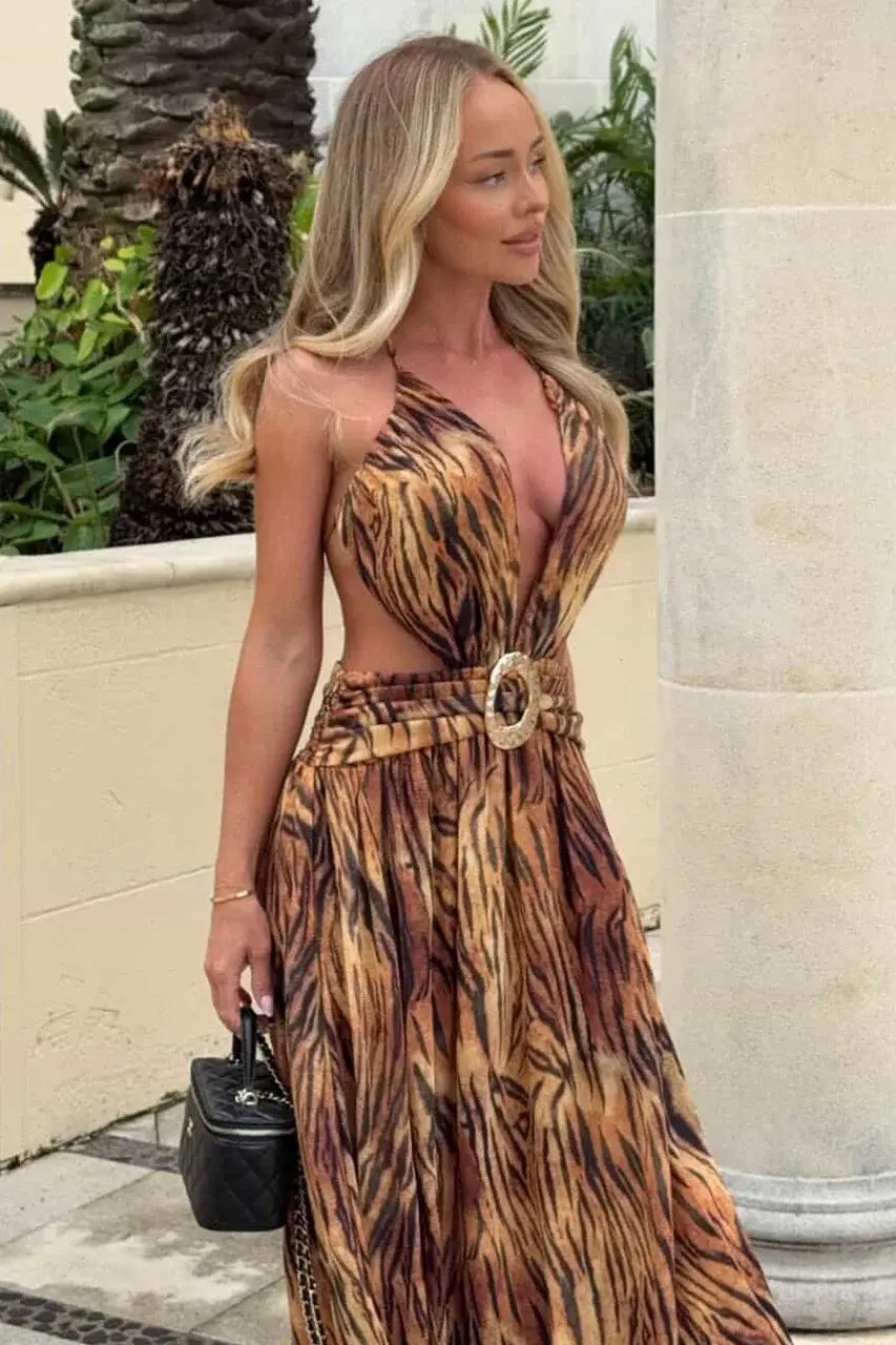 Tigress Plunge Maxi Dress